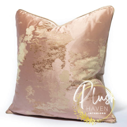 Luxury Pink, Gold, and Beige Metallic Pillow Cover 22x22
