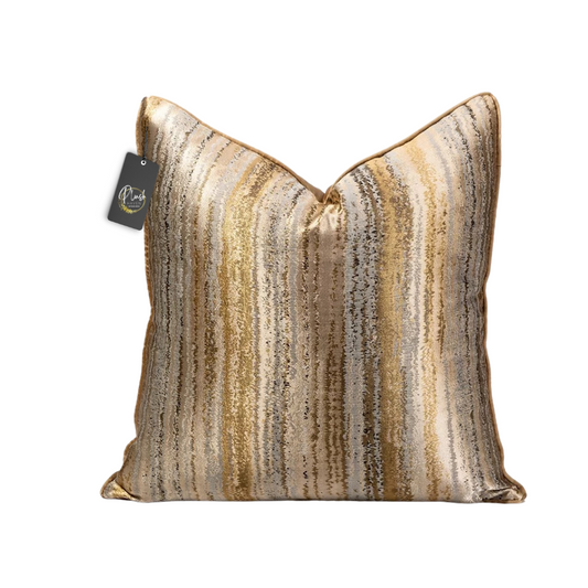 Luxury Gold, Silver, and Gray Metallic Stripe Pillow Cover 22x22
